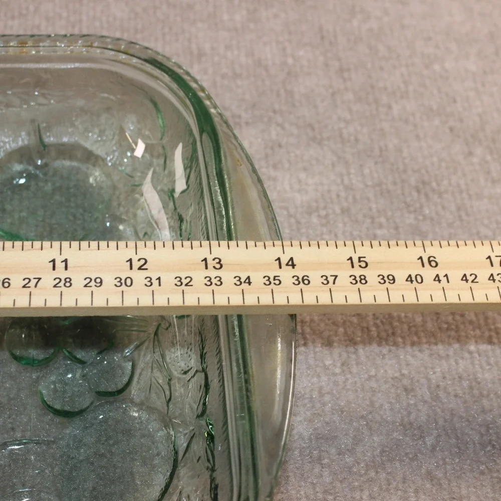 Vintage Green Glass Embossed Fruit Pattern Rectangular Serving Dish Tray 14 Inch
